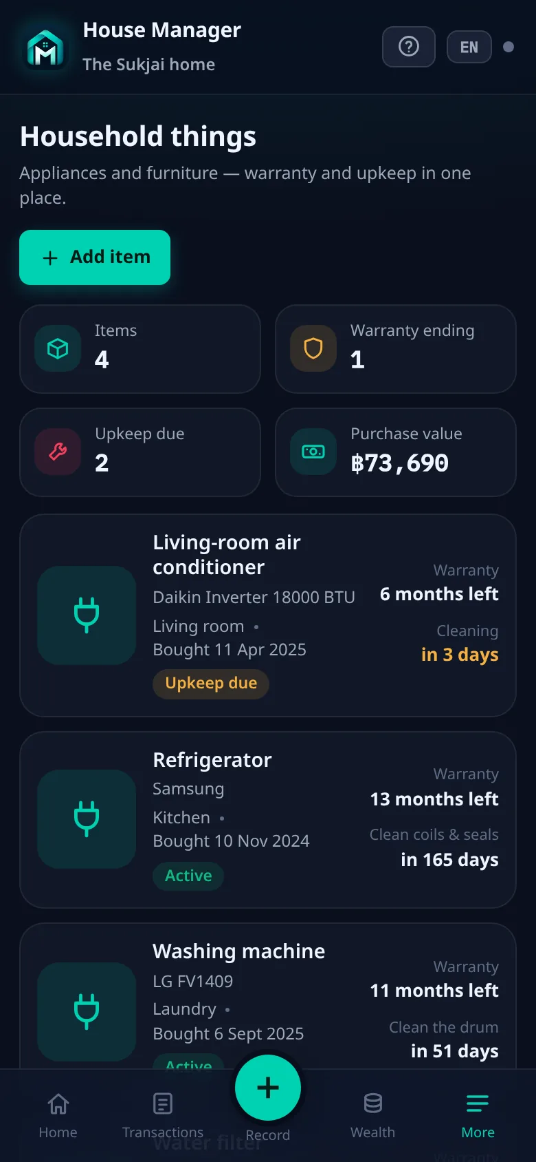 Warranty and upkeep in one place
